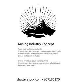 Silhouette of the Mountains and Sunburst and Text ,Concept of Success and Goal Achievement, Poster Flyer Brochure Design, Black and White Vector Illustration
