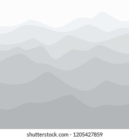 Silhouette of Mountains at Sunrise , Early Morning Mountain View, Peaks and Ridges in Shades of Gray, Waves, Travel and Tourism Concept, Vector Illustration