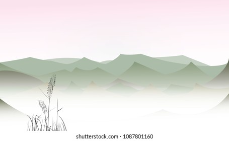 Silhouette of the Mountains at Sunrise in the Morning