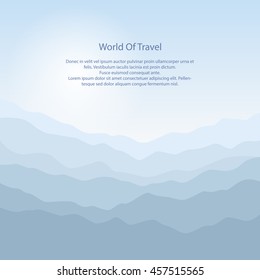 Silhouette of the Mountains at Sunrise, View of the Mountains in the Morning, Mountain Ranges in Shades of Blue, Waves, Travel and Tourism Concept, Vector Illustration