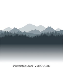 silhouette of mountains and trees vector simple green color
