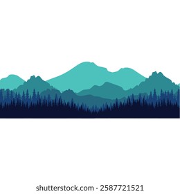 silhouette of mountains and trees vector simple blue color