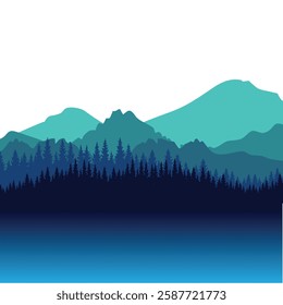 silhouette of mountains and trees vector simple blue color