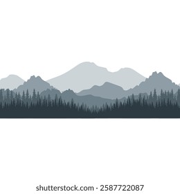 silhouette of mountains and trees vector simple green color