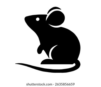 Silhouette of a mouse, black and white image, simple animal logo, icon isolated on white background
