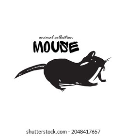 Silhouette of a mouse. Mouse with a long tail. Running mouse sketch