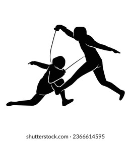 silhouette of the movement of a fencing player
