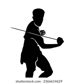 silhouette of the movement of a fencing player