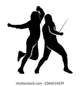 silhouette of the movement of a fencing player