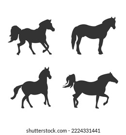 Silhouette movement horse on white background, set of movement horse silhouette