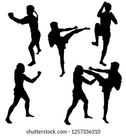 Silhouette of Muay thai figth