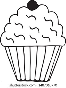 Silhouette muffin, cupcake, cake, Doodle, simple shape, sketch, vector. Cute drawings are suitable for coloring.