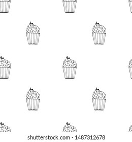 Silhouette muffin, cupcake, cake, Doodle, simple shape, sketch, pattern, vector. Cute drawings are suitable for coloring.