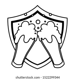 silhouette of mug with beer and shield in white background vector illustration design
