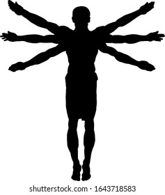 Silhouette of a multi arm deity. Vector illustration.