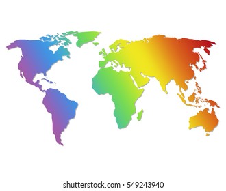 Silhouette multicolored world map isolated on a light background