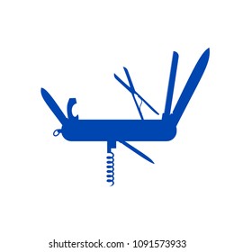 Silhouette of multifunctional knife in blue design