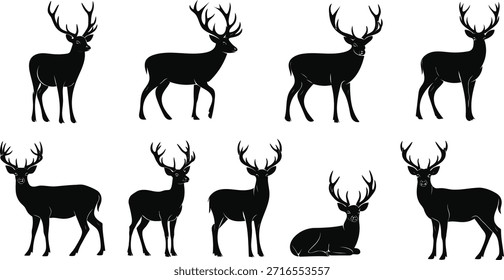 Silhouette of multiple deer isolated on transparent background