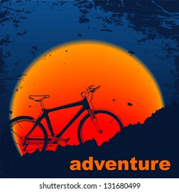 Silhouette  muontain-bike, sunset. Vector