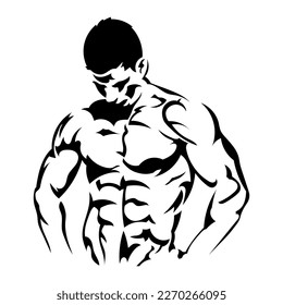 Silhouette muscle man upper body isolated on white background illustration vector.