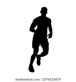 Silhouette of a muscle sporty man in running pose. Silhouette of a male athlete running.