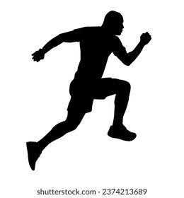 Silhouette of a muscle sporty man in running pose. Silhouette of a male athlete running.