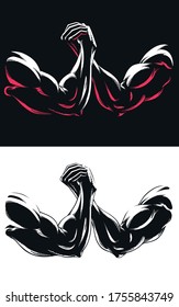 Silhouette brazo muscular lucha de lucha libre gimnasio bodybuilding fitness bloqueo mano vectorial icono ilustración del logo sobre fondo blanco