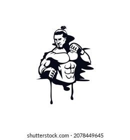 silhouette muscular body Fighter sticker logo vector design template inspiration idea