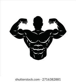 Silhouette of muscular bodybuilder posing, flexing biceps and abs. Represents strength, fitness, and bodybuilding. Powerful athletic physique.