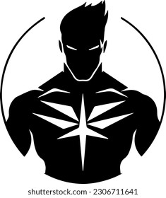 silhouette muscular hero sticker logo vector design template inspiration idea
