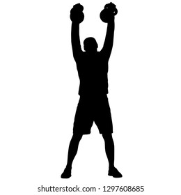 Silhouette muscular man holding kettle bell