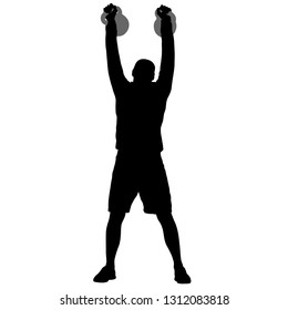 Silhouette muscular man holding kettle bell