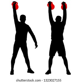 Silhouette muscular man holding kettle bell
