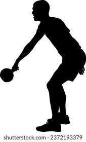 Silhouette muscular man holding kettle bell.