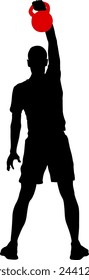 Silhouette muscular man holding kettle bell.