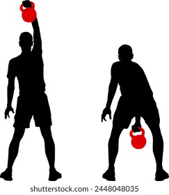 Silhouette muscular man holding kettle bell.