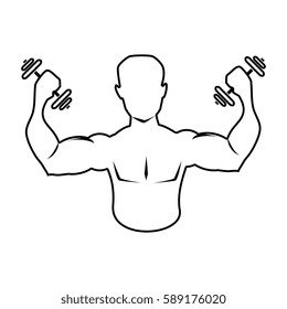 silhouette muscular man lifting a dumbbells icon