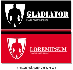 silhouette of the muscular man on shield. suitable for Gym icon, sport club, mix martial art or boxing gym, etc.