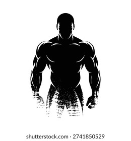 Silhouette of a muscular man posing showcasing strength and physique