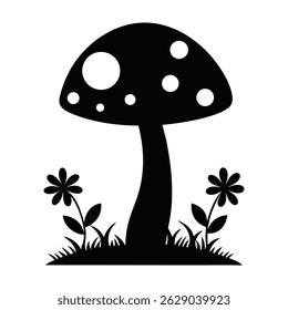 Silhouette of a Mushroom and Grass in a Natural Outdoor Scene