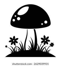 Silhouette of a Mushroom and Grass in a Natural Outdoor Scene