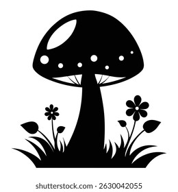 Silhouette of a Mushroom and Grass in a Natural Outdoor Scene