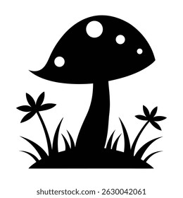 Silhouette of a Mushroom and Grass in a Natural Outdoor Scene