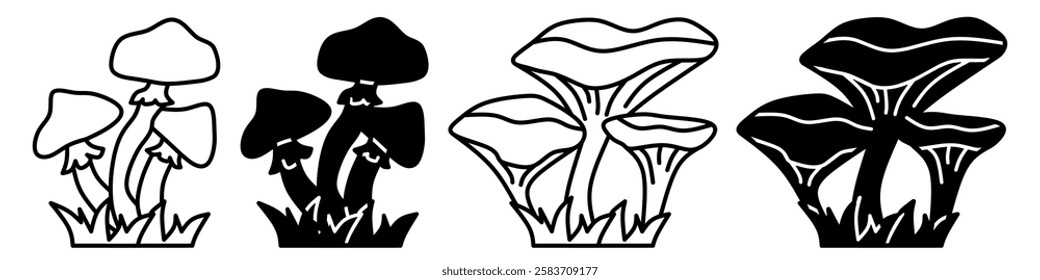Silhouette of mushroom icon illustration on white background. Mushroom icon set for business. Stock vector.