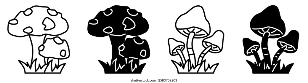 Silhouette of mushroom icon illustration on white background. Mushroom icon set for business. Stock vector.