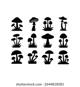 Silhueta Cogumelo Ícones Coleção Natureza Floresta Fungos Clipart Set.