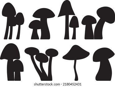 silhouette mushrooms set isolated, vector