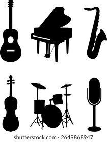 silhouette of music instruments pack