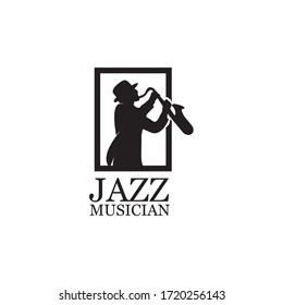 Silhouette music jazz player with saxophone vector design template