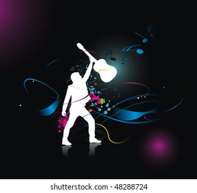 silhouette music men play a guitar with color wave line background, Vector Illustration, No mesh in this Vector